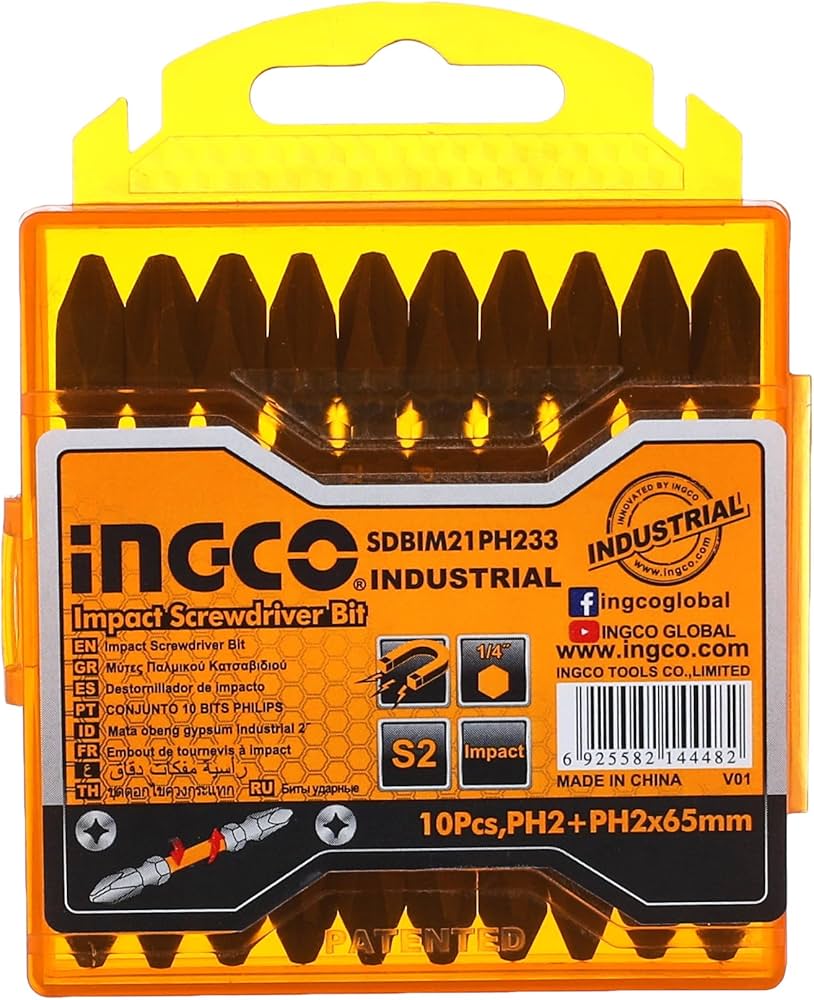 Ingco set udarnih odvijačkih bitova PH2+PH2 – 65 mm, 10 kom, S2 čelik